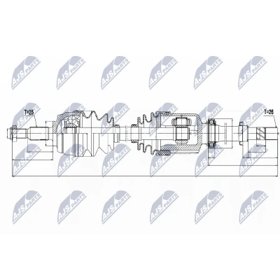 Abbildung von NTY NPW RE 132 Antriebswelle Vorderachse rechts 950, 325 mit Lager DACIA: Duster SUV