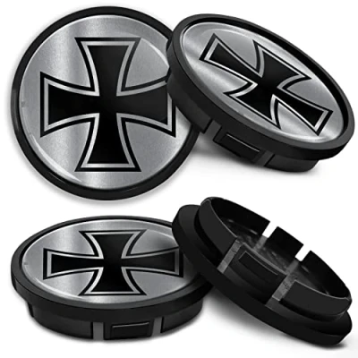 Abbildung von SkinoEu Kompatibel für Nabendeckel VW 66mm 5G0601171XQI Radnabenabdeckung Alufelgen Felgendeckel Nabenkappe Radkappen Schwarz Silber CR 24