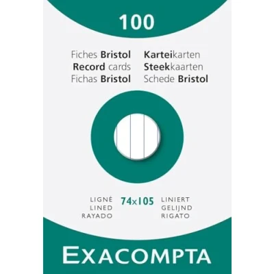 Abbildung von Exacompta Art. Nr. 13800B Karton mit 10 Packungen à 100 Karteikarten, liniert, ungelocht, Format 74 x 105 mm, Farbe: Weiß