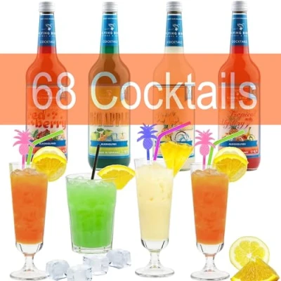 Abbildung von Cocktail Sirup Set für 68 alkoholfreie Cocktails 4 Flaschen Premix à 0,7 Liter mit allen Zutaten Einfach Saft auffüllen, fertig