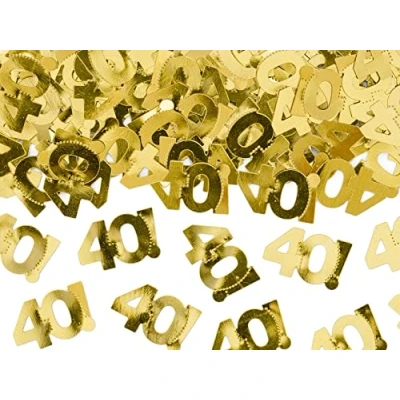 Abbildung von PartyDeco Konfetti für die 40. Geburtstagsparty. Geburtstag Metallic Zahlen Rohr Party Popper Tisch Gold, Gewicht: 15 g.