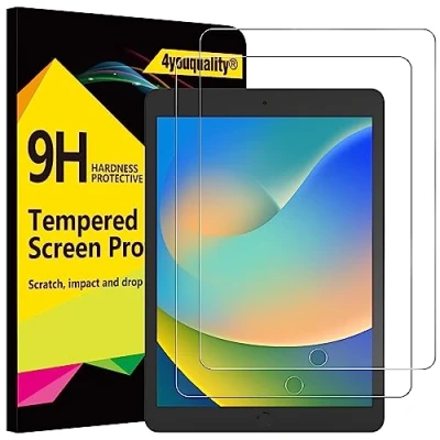 Abbildung von 4youquality [2er Pack Displayschutzfolie für iPad 9 (Modell 2021)/ 8 2020)/ 7 2019) [10,2 Zoll, 9. / 8. 7. Generation] Panzerglasfolie, kratzfest, schlagfest