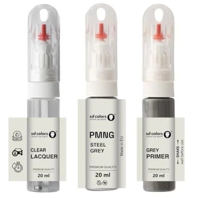 Abbildung von SD COLORS Stahlgrau PMNG Ausbesserungslack, 20 ML, praktischer Pinsel zur Reparatur von Kratzern (Lack + Grundierung Lack).