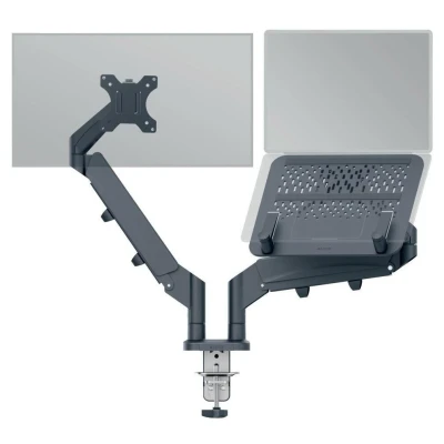 Abbildung von Leitz Ergo Monitor und Notebookarm, platzsparendes Design, IGR &amp; TÜV geprüft, Halterung Laptop Ständer für 1 bis 32 Zoll Notebooks 17 Zoll, VESA 75/100, Grau, 65380089