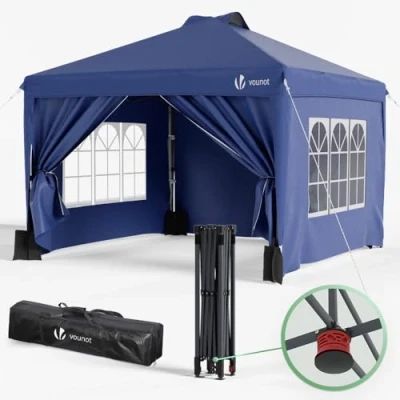 Abbildung von VOUNOT Pavillon 3x3m Wasserdicht Stabil Winterfest, Pop Up Faltpavillon mit 4 Seitenteilen und 5 Sandsäcke, Faltbar Partyzelt Gartenzelt Gartenpavillon inkl. Tasche, Glau