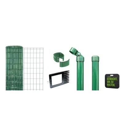 Abbildung von Alberts 693527 Fix Clip Pro als Zaun Komplettset, zum Einbetonieren mit Kniekissen verschiedene Längen und Höhen wahlweise in verschiedenen Farben grün Höhe 122 cm Länge 25 m