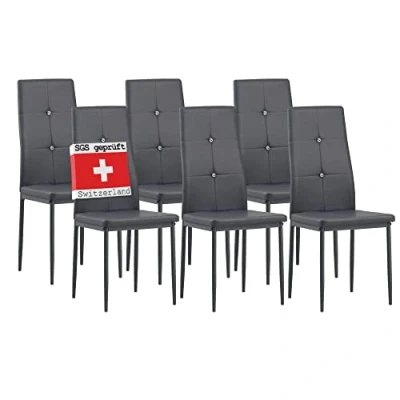 Abbildung von Albatros International Esszimmerstuhl Esszimmerestuhl Küchenstuhl DIAMOND, Kunstleder Bezug (6er Set, Grau), edles Italienisches Design, Polsterstuhl, hohe Belastbarkeit, Modern