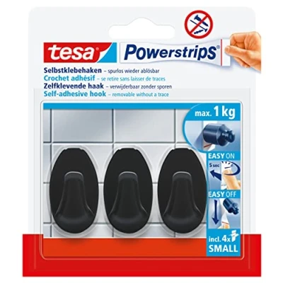 Abbildung von tesa Klebehaken, (Packung, 7 St., inkl. 4 x Powerstrips Small Klebestreifen), Wandmontage ohne Bohren auf Kacheln, Glas, Kunststoff und mehr
