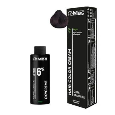 Abbildung von Femmas Haarfarbe Set Hellbraun Mahagoni 5.5 I Hair Color Cream 100ml + Oxycreme 6% Permanente Haar Coloration Entwickler Schonend &amp; langanhaltend Salon für Zuhause