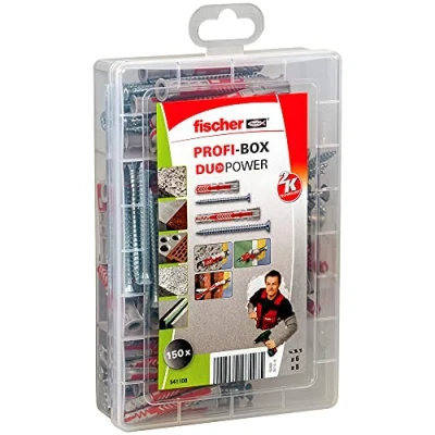 Abbildung von fischer Profi Box DuoPower kurz / lang + Schraube, vorsortierte Dübelbox mit 150 Dübeln und Schrauben, universelles Set für zahlreiche Baustoffe Befestigungen