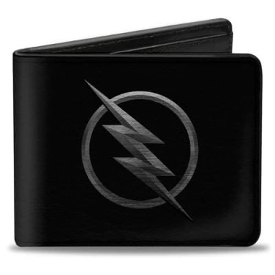 Abbildung von Buckle Down Herren Reverse Flash Logo Black/Silver Etching Reisezubehr Bi Fold Brieftasche, Schwarz, Standard größe