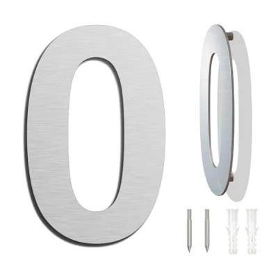 Abbildung von Edelstahl Hausnummer Wetterfest und Pflegeleicht Metallic Mattes Silber Finish Moderner Schwebender Aussehen Einfache Installation Höhe 152 mm Arial Ziffer 0