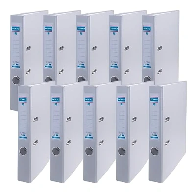 Abbildung von DONAU Master Ordner Schmal 10er Pack FSC/DIN A4 / 5 cm 10 Stück/Grau/Kunststoffbezug PP/Carton Papier Schlitzordner Büroordner Aktenordner Ringordner/Grünen Punkt