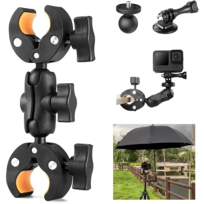 Abbildung von UNSTINCER Fahrrad Motorrad Lenker Kamera Klemme Halterung für Gopro Insta360 DJI Akaso, Doppelklemme Magic Arm Selfie Stick Halter, Doppelte Super Clamp mit 1/4&quot; 20 Gewinde und Action Cam Mount
