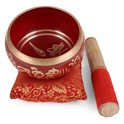 Abbildung von Zap Impex ® Tibetische Meditation Om Mani Klangschale/Kissen/Mallet&quot;4 Zoll Rot
