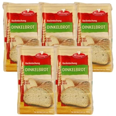 Abbildung von Dinkelbrot Brotbackmischung von Frießinger Mühle, 5x500g, für den Backofen, Holzofen oder Brotbackautomaten.