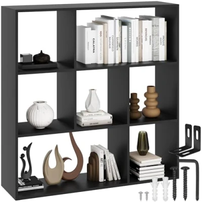 Abbildung von tectake® Bücherregal, Raumteiler, Schrank Regal als Raumteiler im Wohnzimmer, Trennwand Kinderzimmer, Schlafzimmer, Küche oder Garderobe, Würfelregal, Aufbewahrung Büro, Schuhregal (schwarz)