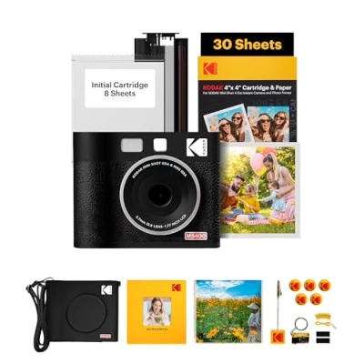 Abbildung von KODAK Mini Shot 4 ERA 4PASS 2 in 1 Sofortbildkamera und Fotodrucker (10x10cm) + Gift Paket+10 Blatt im Lieferumfang enthalten 60 Patrone, Schwarz