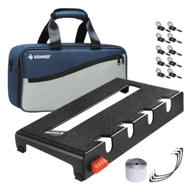 Abbildung von Donner Gitarre Pedal Board Case DB S100 Aluminium Effektboard Pedalboard mit wasserdichter Rucksack Tasche inklusive Klettverschluss Klebeband und Netzteil Montagevorrichtung, 36,7 x 19,1 5,2cm