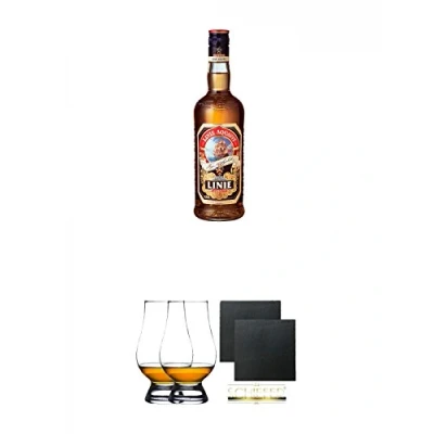 Abbildung von Linie Aquavit Norwegische Spezialität 1,0 Liter + The Glencairn Glas Stölzle 2 Stück Schiefer Glasuntersetzer eckig ca. 9,5 cm Ø
