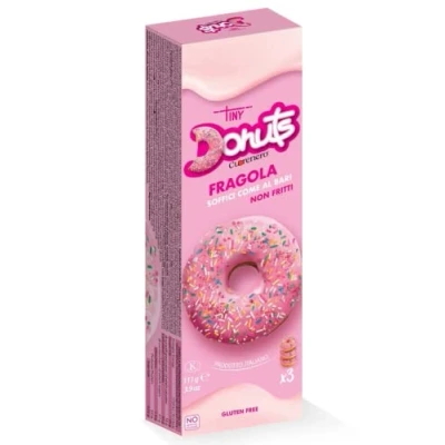 Abbildung von ANTICO CAFFE&#039; NOVECENTO Cuorenero 3 Donuts Erdbeergeschmack Nicht gebratene glutenfrei im Fall mit Kakao Snack 111 Gramm