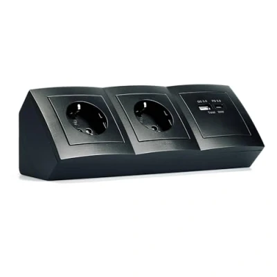 Abbildung von MC Power Steckdosenblock Unterbausteckdosen Flair Ecksteckdose 2 Fach Steckdose + USB C/A, 15cm Kabel mit Lüsterklemme, 230V / 16A, Aufbau, schwarz matt
