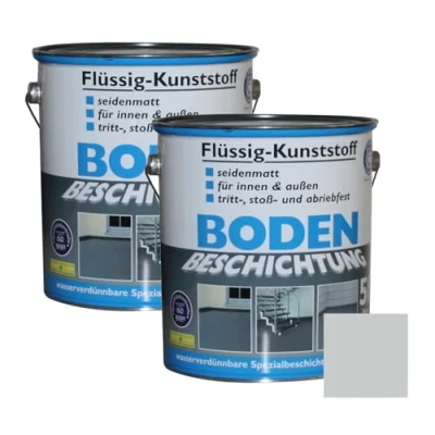 Abbildung von Dynamic24 10 Liter Flüssig Kunststoff Bodenbeschichtung 2x5L 100m² Betonfarbe Beton Beschichtung Boden Estrich Farbe Halle Estrichfarbe Bodenfarbe Innen Außen Keller Terrasse Kellerboden (Lichtgrau)