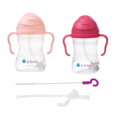 Abbildung von b.box Trinklernbecher 2er Pack mit Ersatzstrohhalme und Reinigungsbürst Flip Top, Schwerer Strohhalm, Griff, Auslaufsicher BPA Frei &amp; für Spülmaschine Ab 6 M 2 x 240 ml