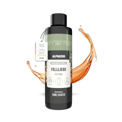 Abbildung von alphazoo Fellliebe Natur Futteröl 250ml, Fellpflege für Hunde Katzen Pferde, Omega 3 6 Fellglanz, Natürlich gegen Juckreiz &amp; Schuppen, mit Lachsöl, Mandelöl Arganöl, Barf Öl Mischung, Fischöl