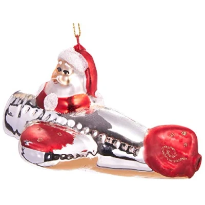 Abbildung von BRUBAKER Weihnachtsmann im Flugzeug Handbemalte Weihnachtskugel aus Glas Mundgeblasener Christbaumschmuck Figuren lustig Deko Anhänger Baumkugel 12 cm