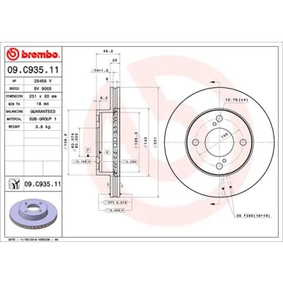 Abbildung von BREMBO 09.C935.11 Bremsscheibe 231 20 4 innenbelüftet beschichtet SUZUKI: Celerio