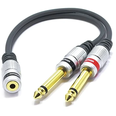 Abbildung von VITALCO Adapter 3.5 auf 2X 6.3 Audio 6.3mm Mono Klinke Stecker Männlich 3,5mm Stereo AUX Buchse Kabel Klinkenstecker Kupplung