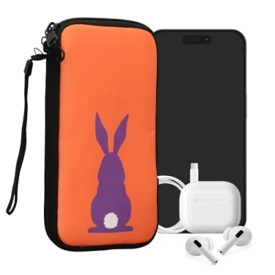 Abbildung von kwmobile Handytasche für Smartphones XL 6,7/6,8&quot; Neopren Handy Tasche Hülle Cover Case Schutzhülle Umriss Hase Violett Koralle 17,2 x 8,4 cm Innenmaße