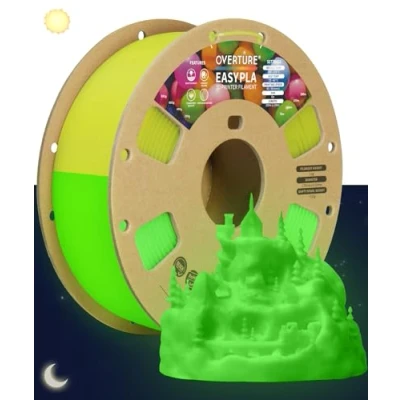 Abbildung von OVERTURE Easy PLA 1.75 mm 3D Druckerfilament, 1kg (2.2 lbs), Verstärkt Zähigkeit PLA, Maßgenauigkeit +/ 0,02 (Gelb Glow in Dark)
