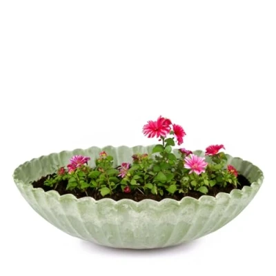 Abbildung von matches21 Pflanzschale für draußen Dekoschale grün geriffelt als Blumentopf Pflanztopf runde Blumen Schale in 28 cm Garten, Balkon oder Friedhof Grabschale