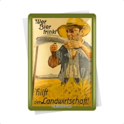 Abbildung von Nostalgic Art Retro Blechpostkarte, 10 x 14 cm, Wer Bier trinkt hilft der Landwirtschaft Geschenk Idee für Fans, Postkarte aus Metall, Mini Blechschild als Grußkarte