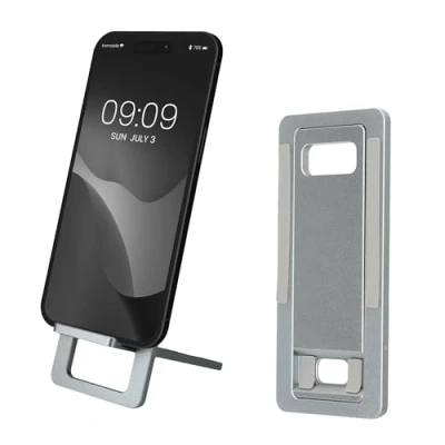 Abbildung von kwmobile Handyhalterung Tisch Mobile Halterung Handy Ständer faltbar tragbar Halter aus Aluminium Phone Stand für Schreibtisch Metallic Grau