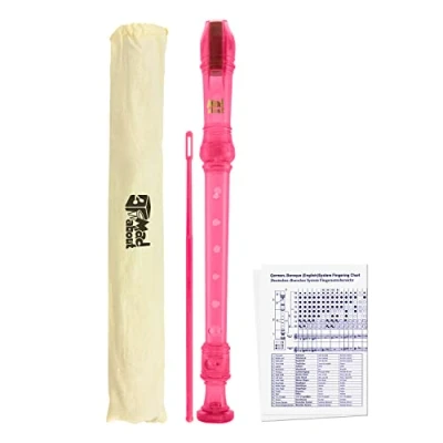 Abbildung von Mad About MA REC01 Deskant Blockflöte, Sopran Schulblockflöte mit Tasche, Putzer und Grifftabelle, Rosa