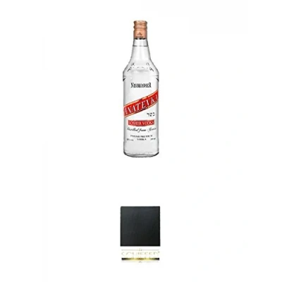 Abbildung von Nisskosher Vodka ANATEVKA Getreide 40% 0,7 Liter + Schiefer Glasuntersetzer eckig ca. 9,5 cm Durchmesser
