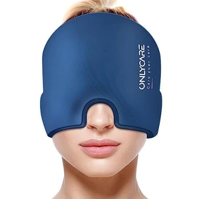 Abbildung von ONLYCARE Migräne Maske Mütze Relief Cap, Headache Hat Kühlmaske Kühlmütze Kopfschmerzen Kühlhaube Kappe Kühlpads Gel zur Linderung von
