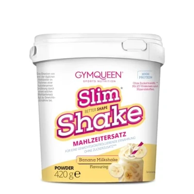 Abbildung von GymQueen Slim Shake, Abnehm Shake 420g, Banana Milkshake, Leckerer Diät Mahlzeitersatz mit wichtigen Vitaminen &amp; Nährstoffen, nur 250 kcal pro Portion ohne Zucker Zusatz