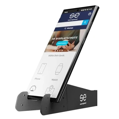 Abbildung von SE Smartphone Halter Universelle, Verstellbare Handyhalterung, Passend für Alle Handymodelle, Ideal Büro, Zuhause, rutschfest, Stabil, Einfache Montage, Elegant Schwarz, kompatibel