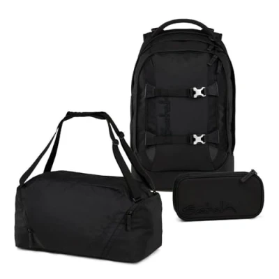Abbildung von Satch Schulranzen Schulrucksack Set PACK Nordic Black 3 teilig (3 teilig), ergonomisch, Your Size System: auf Körpergröße anpassbar