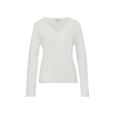 Abbildung von s.Oliver Feinstrickpullover mit V Ausschnitt und Rollkante am Saum Creme 38