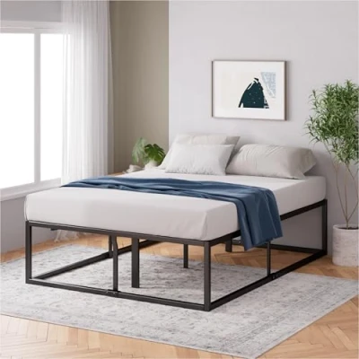 Abbildung von Zinus Joseph Bett 180x200 cm Höhe 46 mit Stauraum unter dem Metall Plattformbettrahmen Holzlattenrost Schwarz