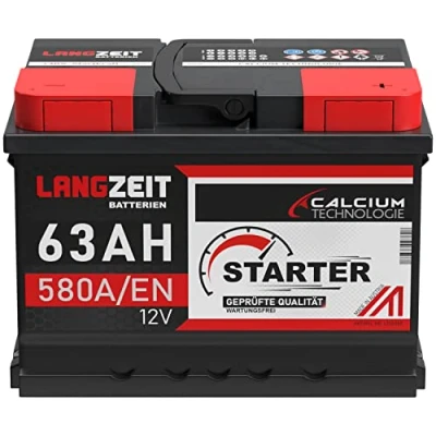Abbildung von LANGZEIT lead acid, Autobatterie 63AH 12V 580A/EN Starterbatterie +30% mehr Leistung ersetzt Batterie 60AH 54AH 55AH 56AH 62AH 65AH, Kompatibel mit PKW