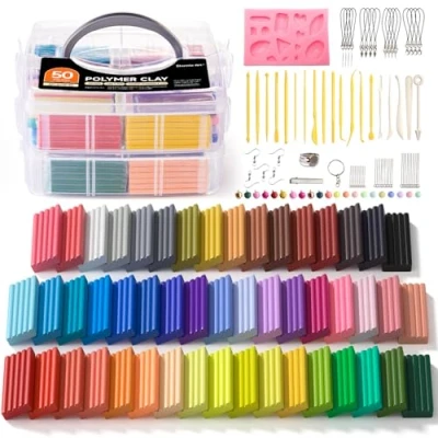 Abbildung von Shuttle Art Polymer Clay Set, 50 Farben Knete Modelliermasse ofenhärtend, 19 Schnitzwerkzeuge und 10 Arten Zubehör, Kinderknete, Modellierknete