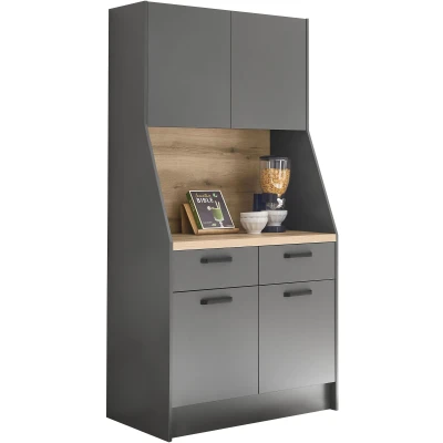 Abbildung von Stella Trading Mykonos Buffetschrank in Graphit, Evoke Eiche Optik FSC Zertifiziert Geräumiger Küchenschrank mit Arbeitsplatte 103 x 205 58 cm (B/H/T)