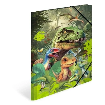 Abbildung von HERMA 19723 Sammelmappe A4 Dino World, Kinder Eckspanner Mappe aus Pappe mit Innendruck &amp; Gummizug, stabile Einschlagmappe Karton für Jungen Mädchen