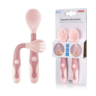 Abbildung von Reer Kinderbesteck Baby Besteckset biegsam Löffel &amp; Gabel (2 tlg), Kunststoff, 360
